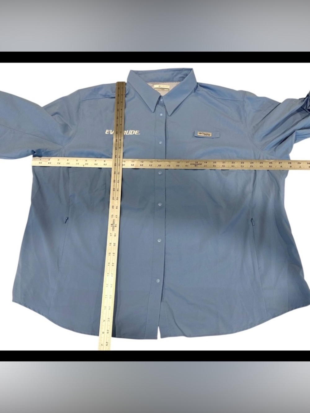 NWT Columbia PFG Evinrude Logo Tamiami II Blue Long Sleeve Shirt Women’s 3X - Picture 7 of 8